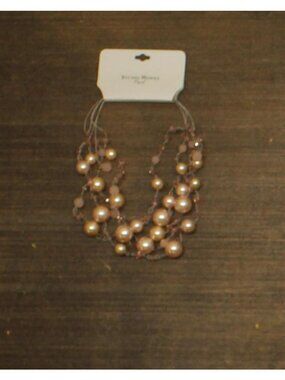 NWT Studio Works Pearl Pearl Beaded Wire Necklace Pink / Silver Gray 16" + 3"